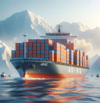 DALL·E 2024-03-09 15.23.44 - Create a photorealistic, minimalist image illustrating maritime transport for large and heavy goods using 40HQ containers. The scene should focus on t (Copy)