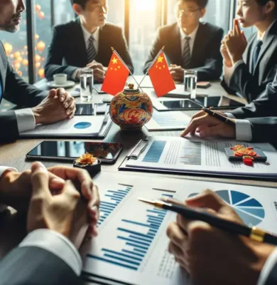 DALL·E 2024-03-09 16.19.10 - A detailed negotiation meeting between a foreign entrepreneur and Chinese suppliers in a modern office setting, emphasizing the cultural exchange and (Copy) DALL·E 2024-03-09 16.19.10 - A detailed negotiation meeting between a foreign entrepreneur and Chinese suppliers in a modern office setting, emphasizing the cultural exchange and (Copy)